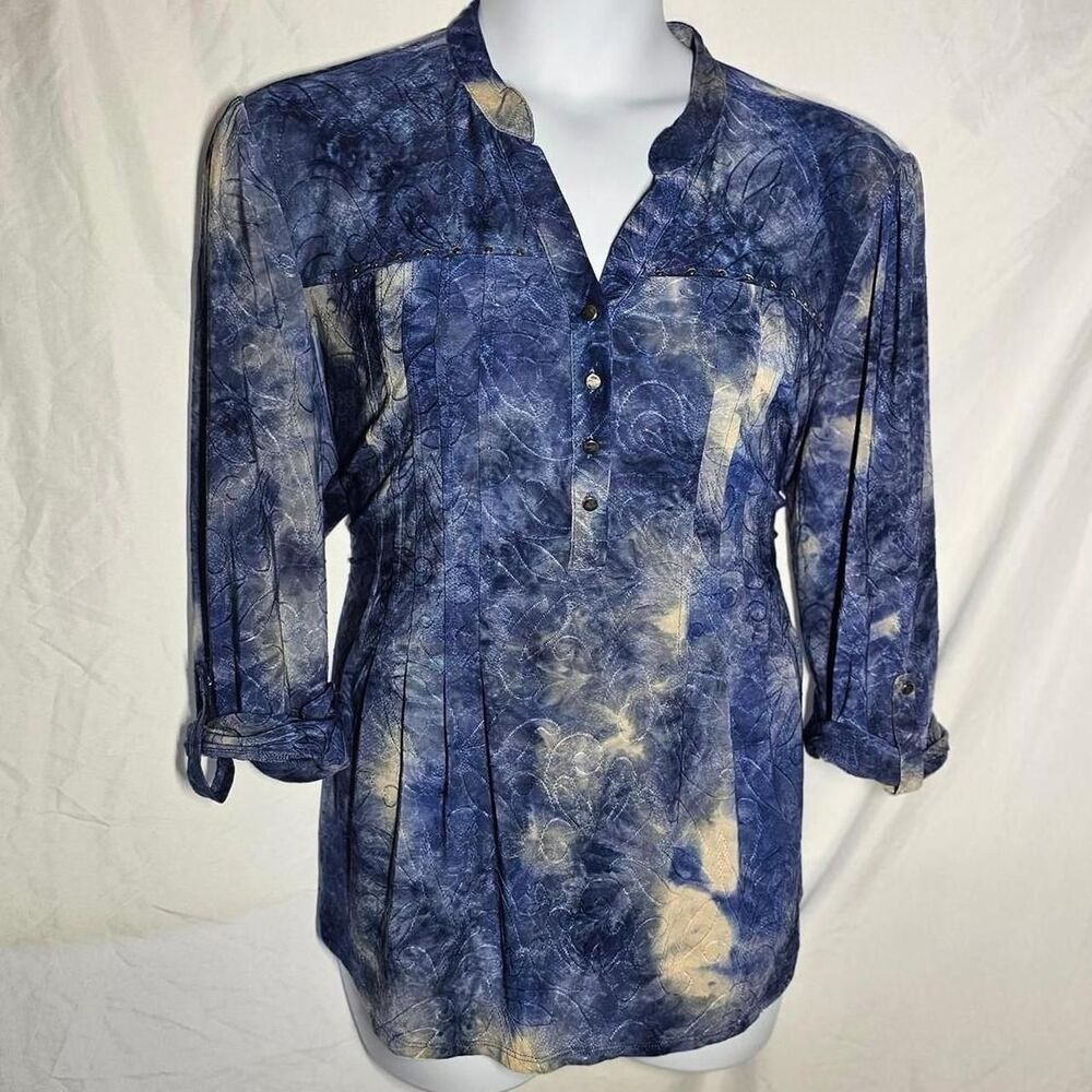 blue cream tie dye vintage y2k 2000s plus size 3/4 sleeve top